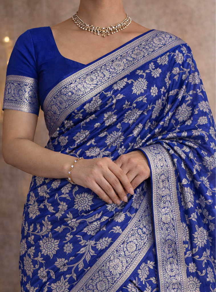 Royal Blue with Silver Zari