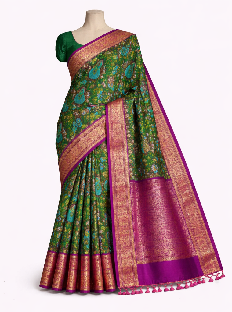 Green Peacock Kanchipuram - Image 2