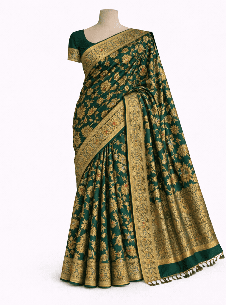 Emerald Green Royal Saree - Image 3