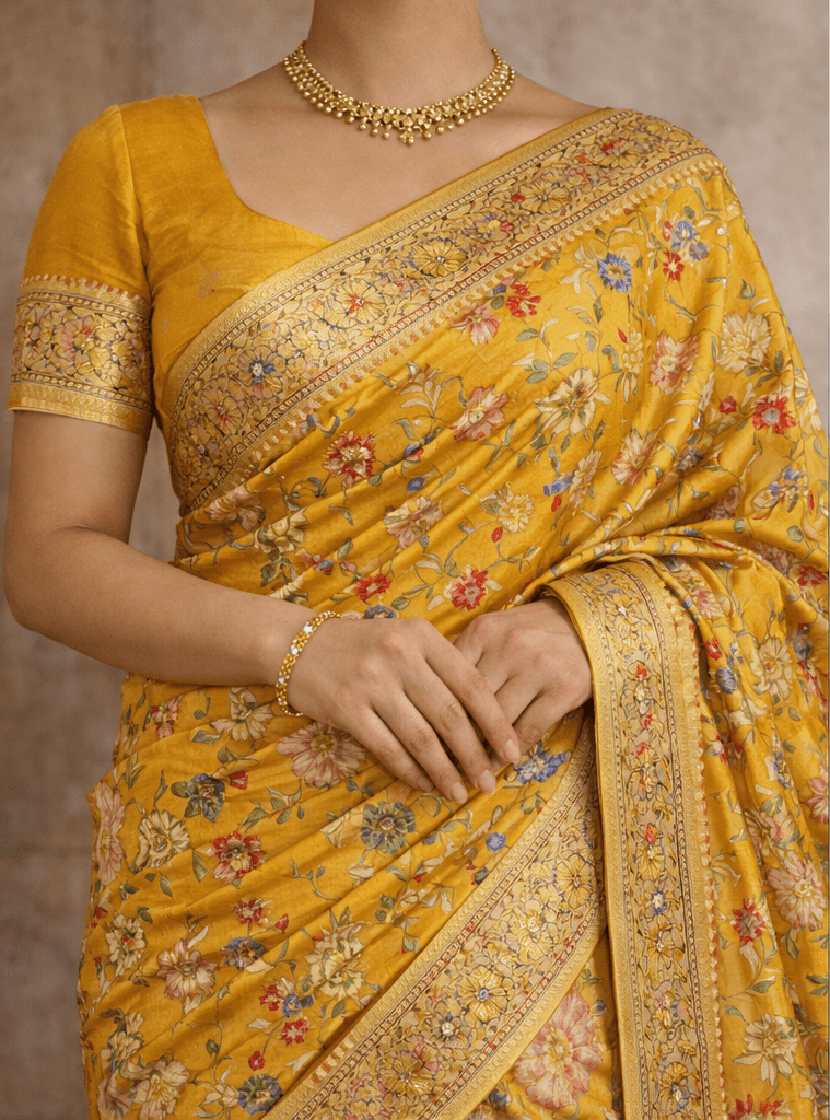 Mustard Yellow Floral Silk