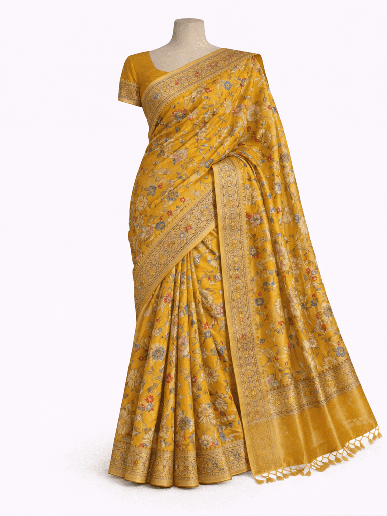 Mustard Yellow Floral Silk - Image 2